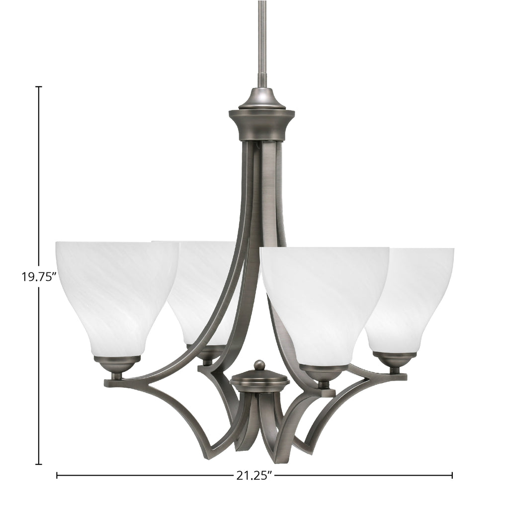 Zilo Four Light Chandelier in Graphite with 6.25" White Marble Shade