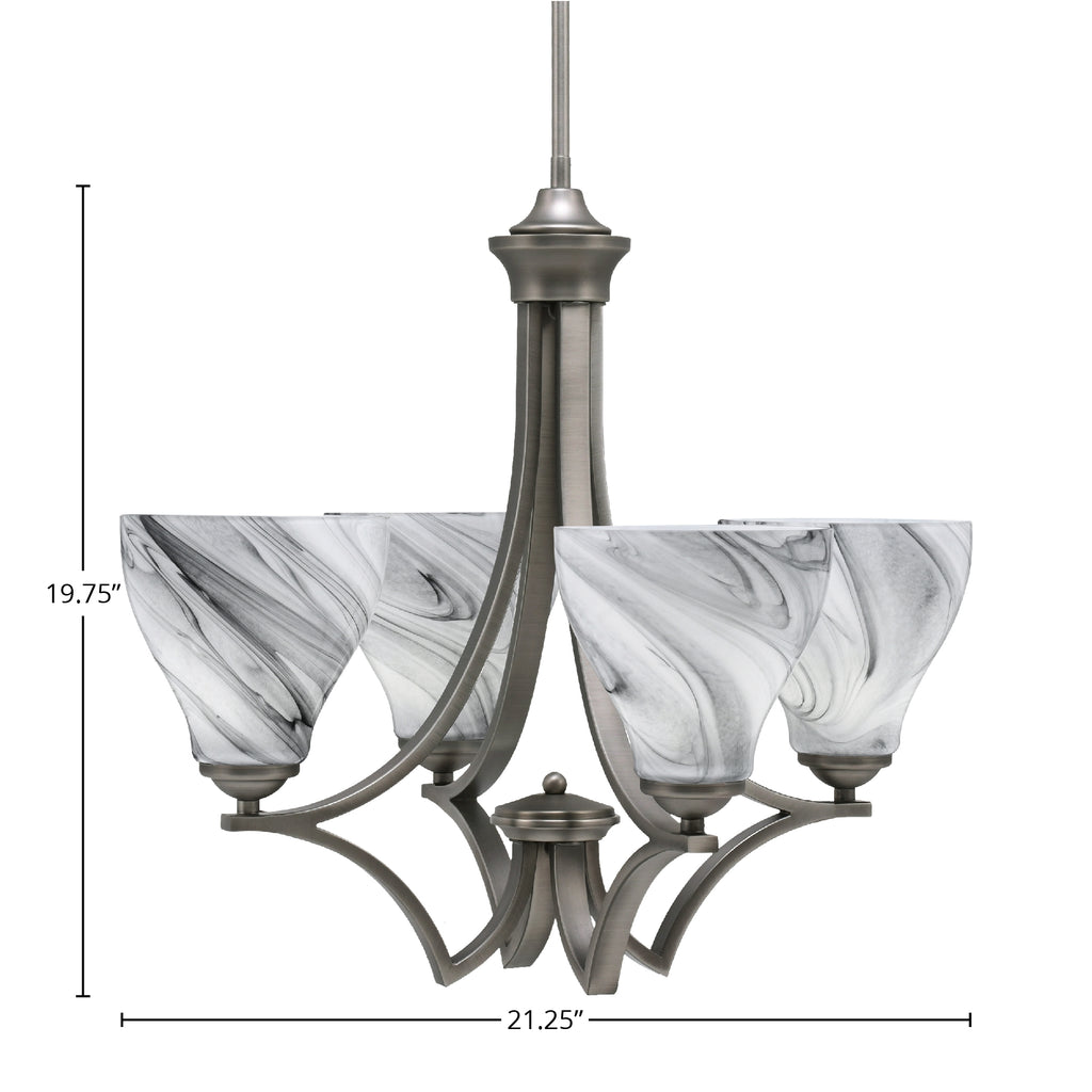 Zilo Four Light Chandelier in Graphite with 6.25" Onyx Swirl Shade