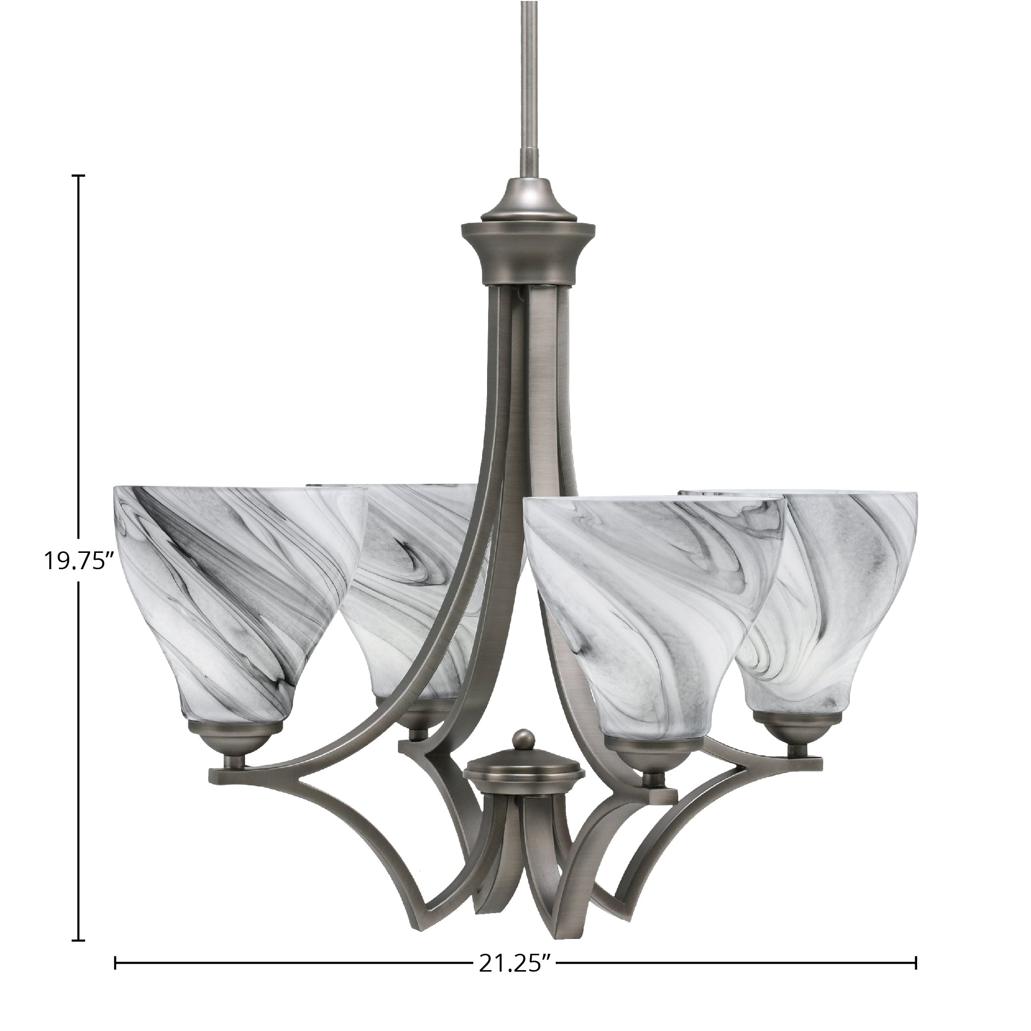 Zilo Four Light Chandelier in Graphite with 6.25" Onyx Swirl Shade
