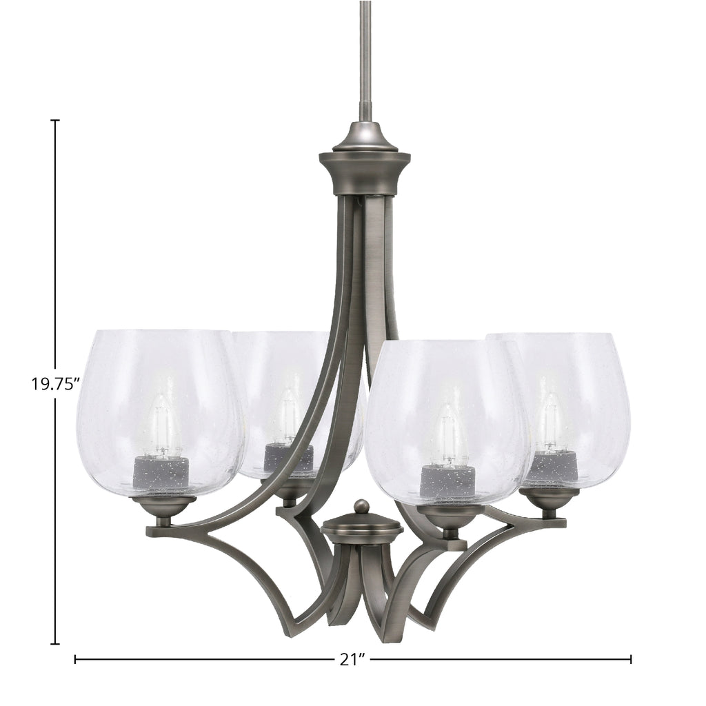 Zilo Four Light Chandelier in Graphite with 6" Clear Bubble Shade