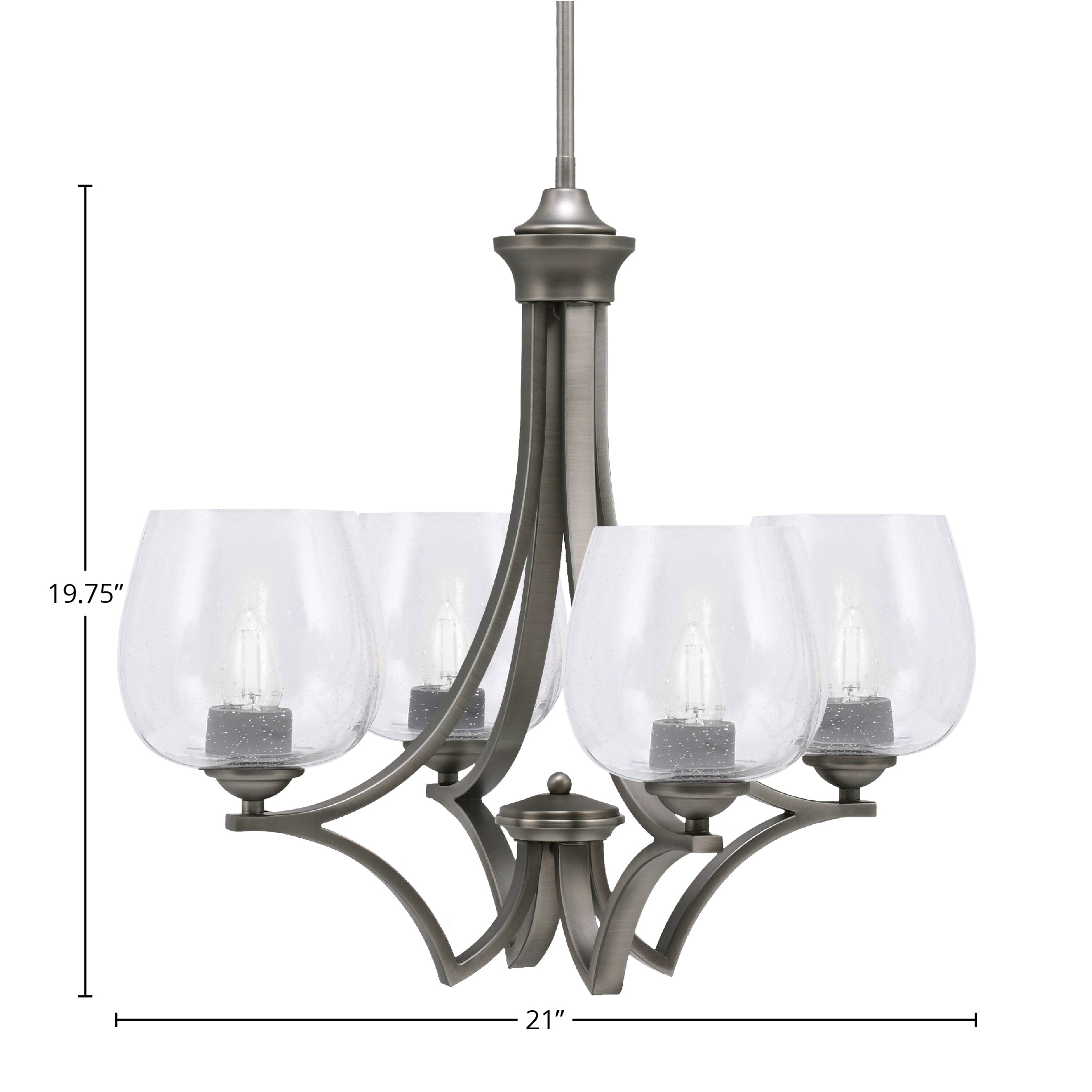Zilo Four Light Chandelier in Graphite with 6" Clear Bubble Shade