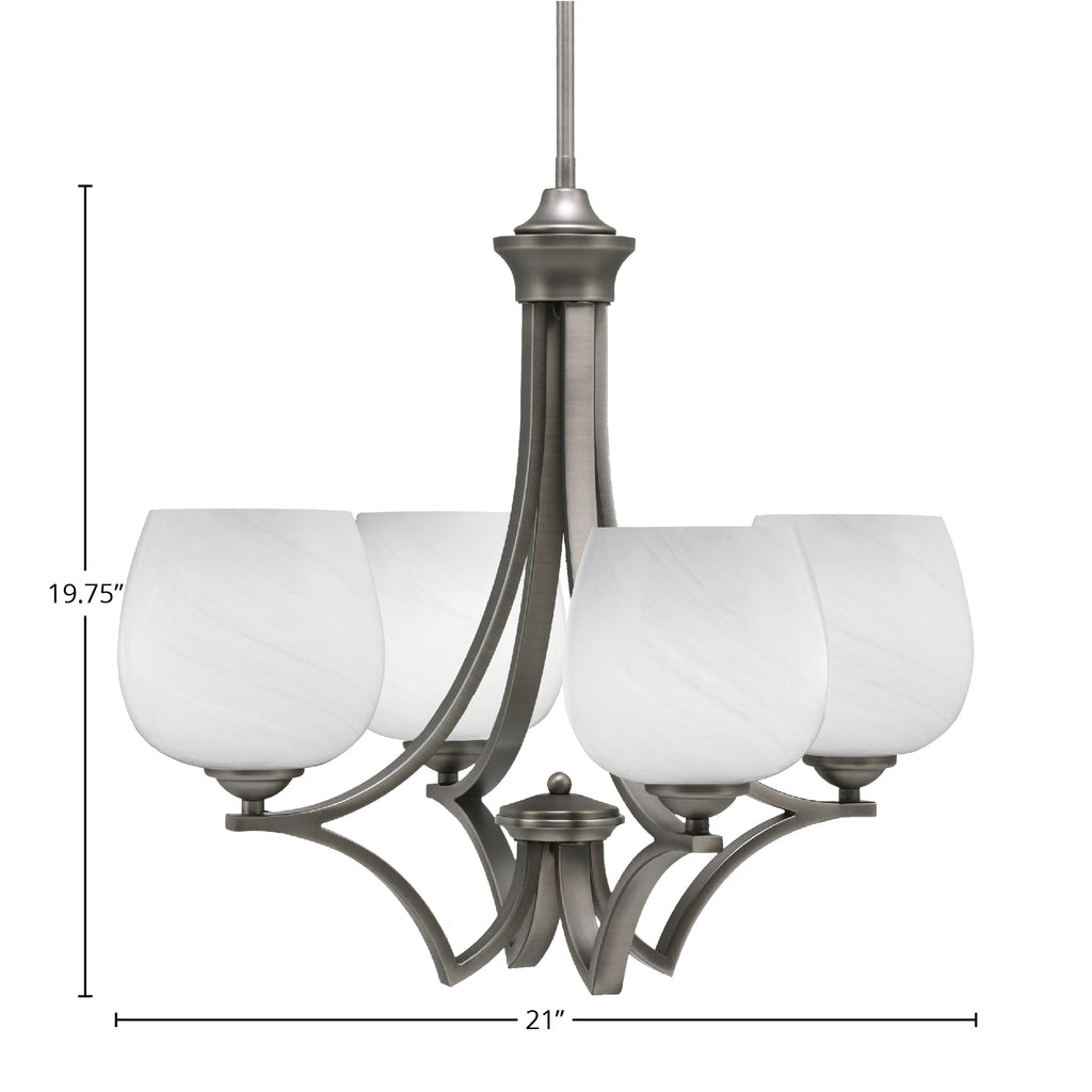 Zilo Four Light Chandelier in Graphite with 6" White Marble Shade