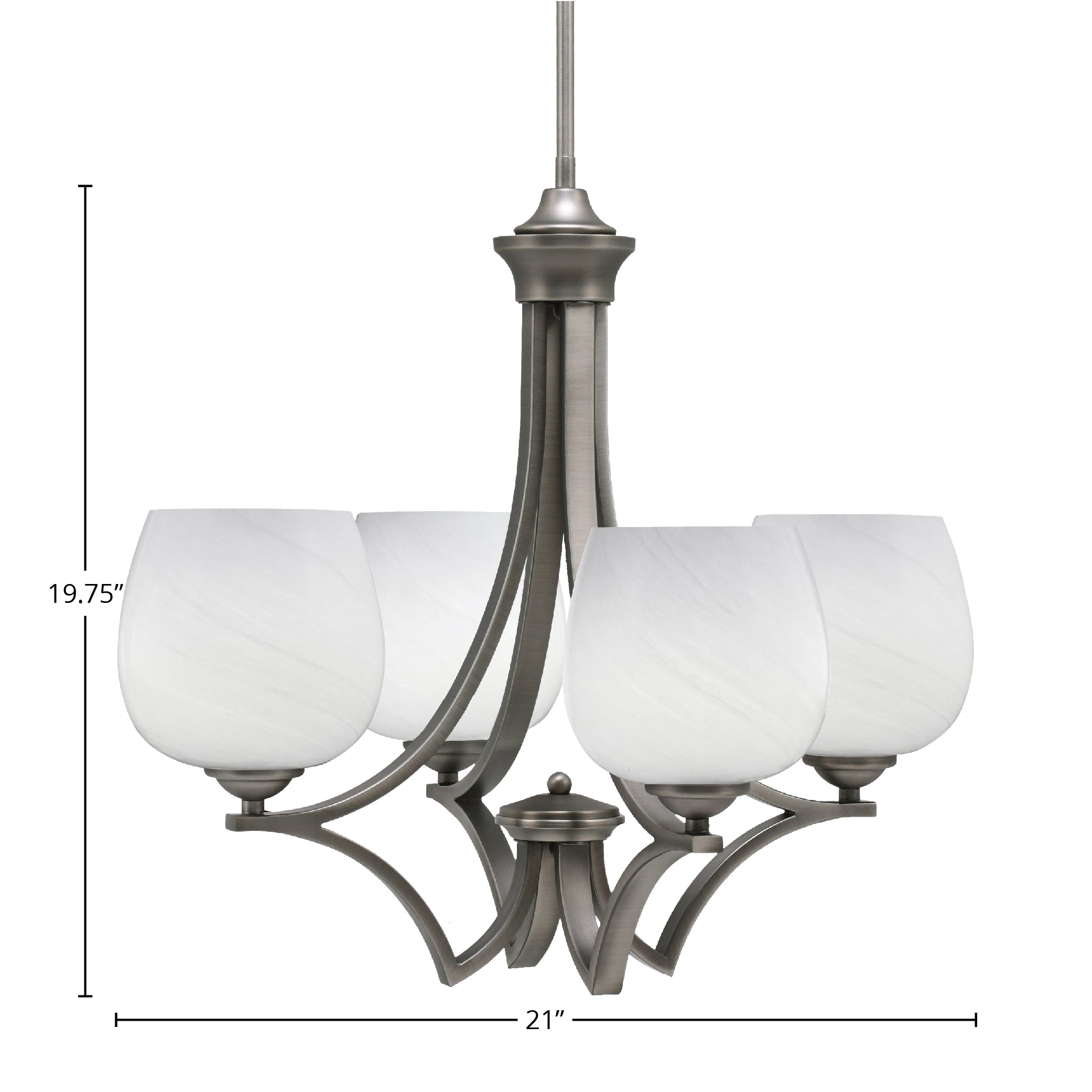 Zilo Four Light Chandelier in Graphite with 6" White Marble Shade