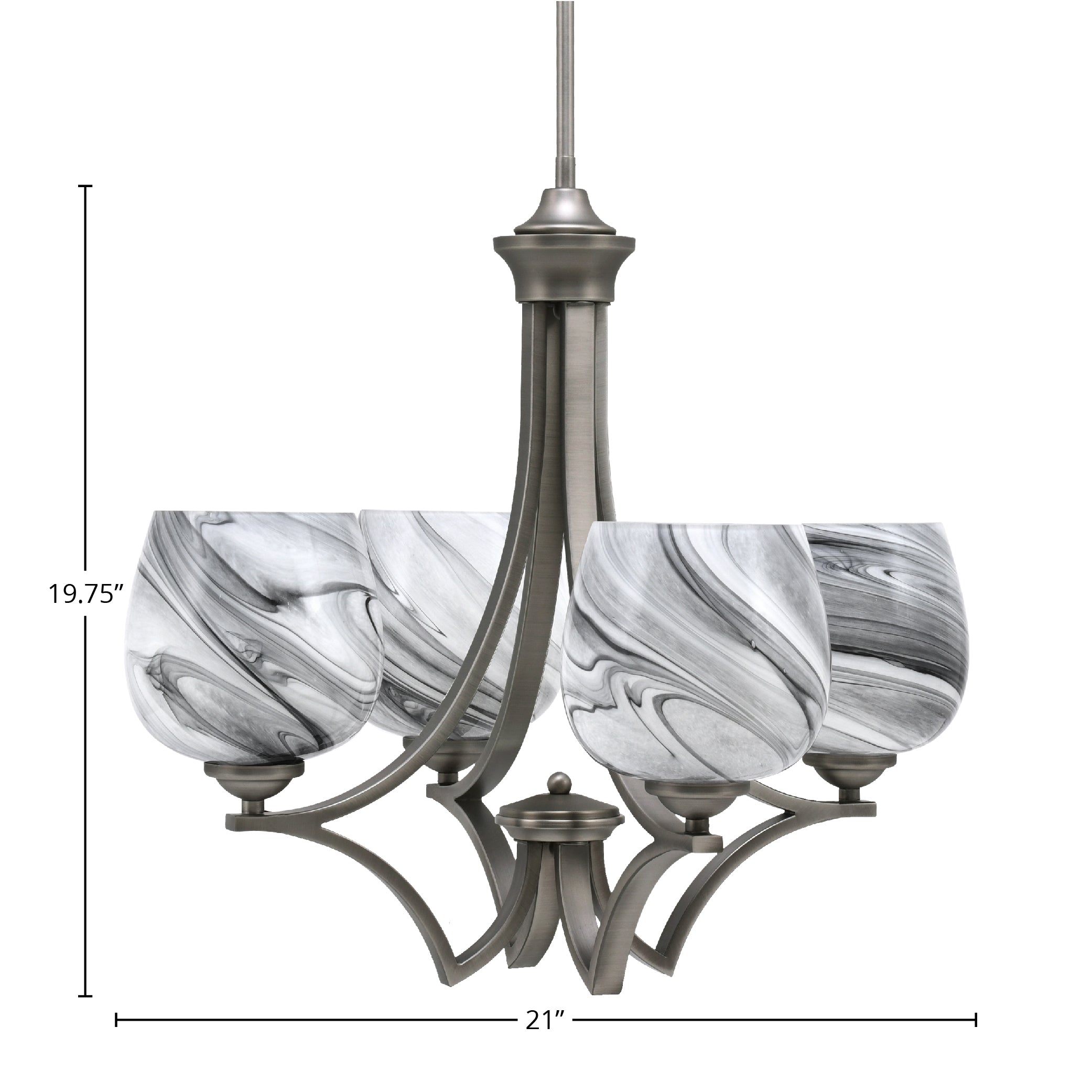 Zilo Four Light Chandelier in Graphite with 6" Onyx Swirl Shade