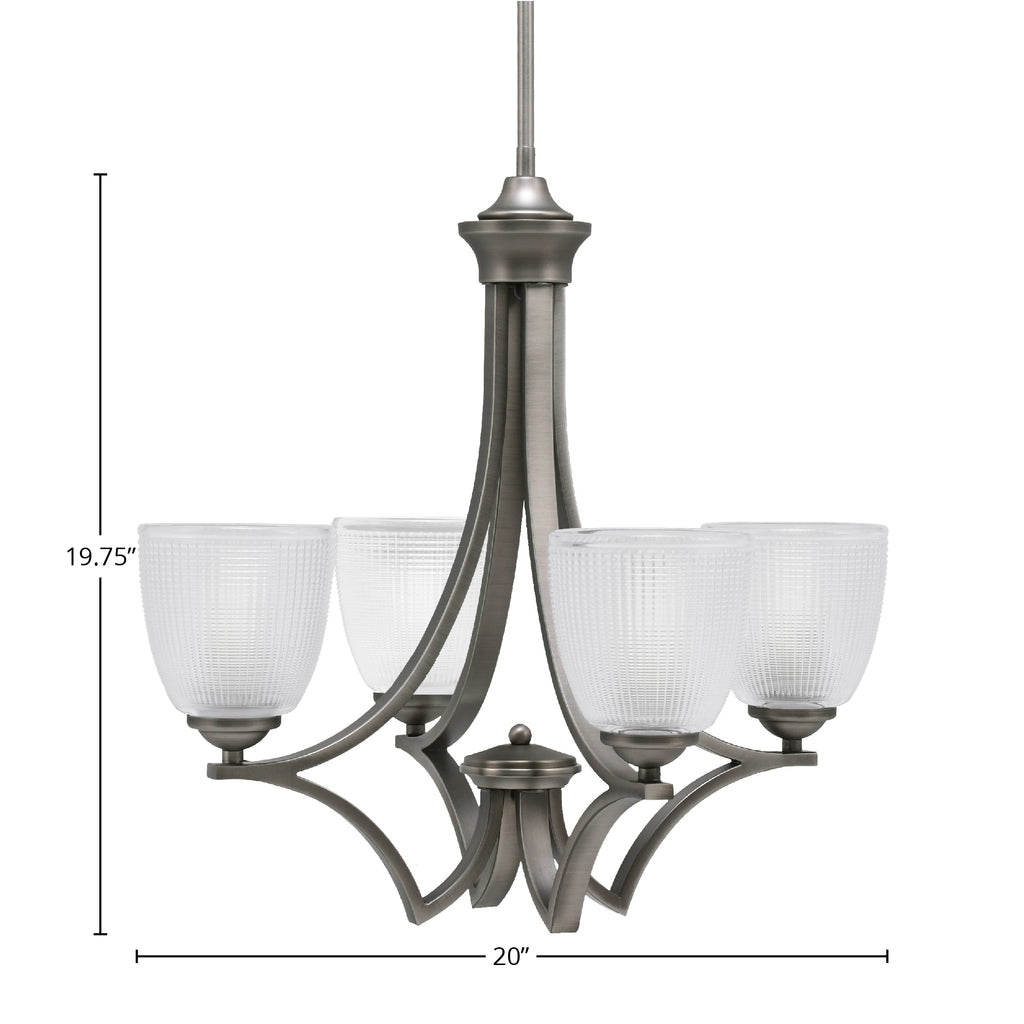 Zilo Four Light Chandelier in Graphite with 5" Clear Ribbed Shade
