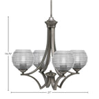 Zilo Four Light Chandelier in Graphite with 6" Clear Ribbed Shade