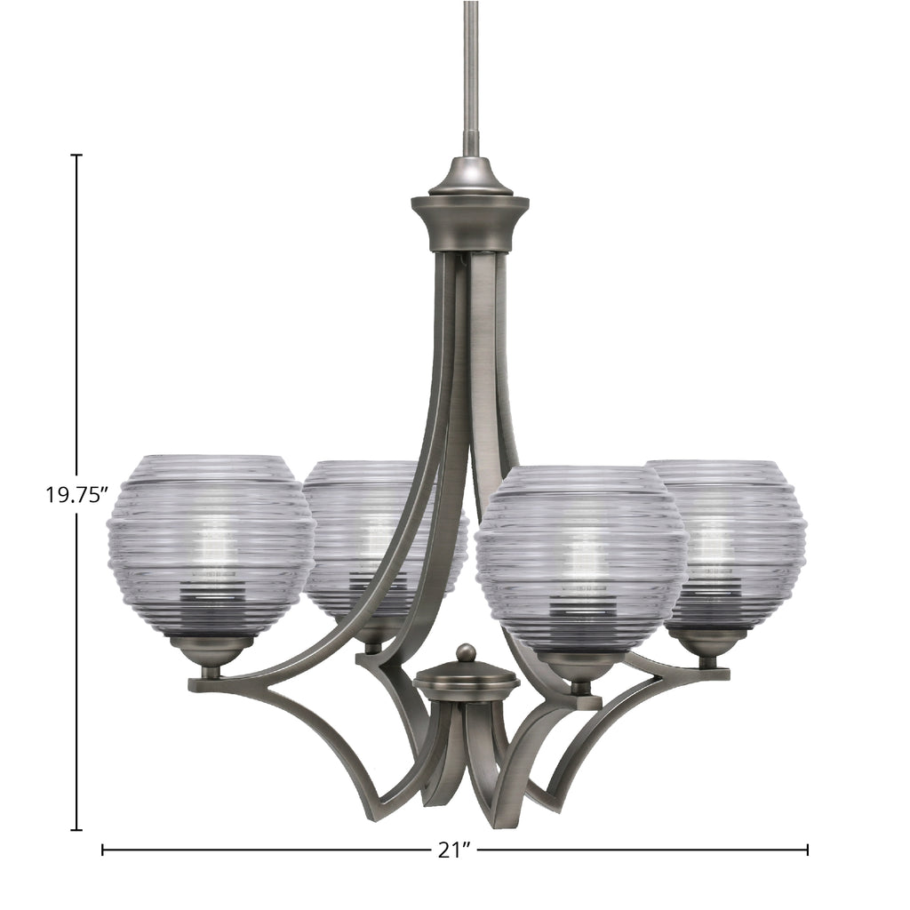 Zilo Four Light Chandelier in Graphite with 6" Smoke Ribbed Shade