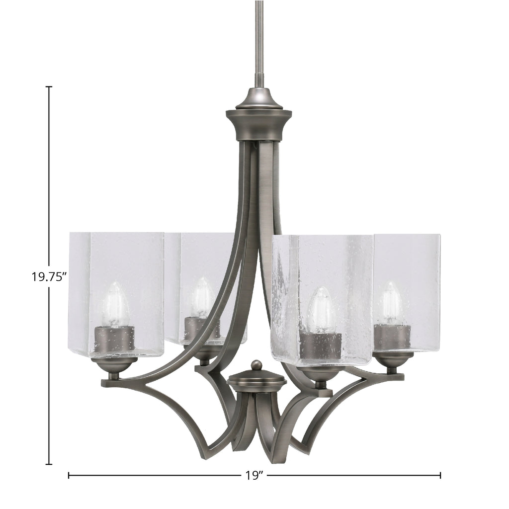 Zilo Four Light Chandelier in Graphite with 4" Square Clear Bubble Shade