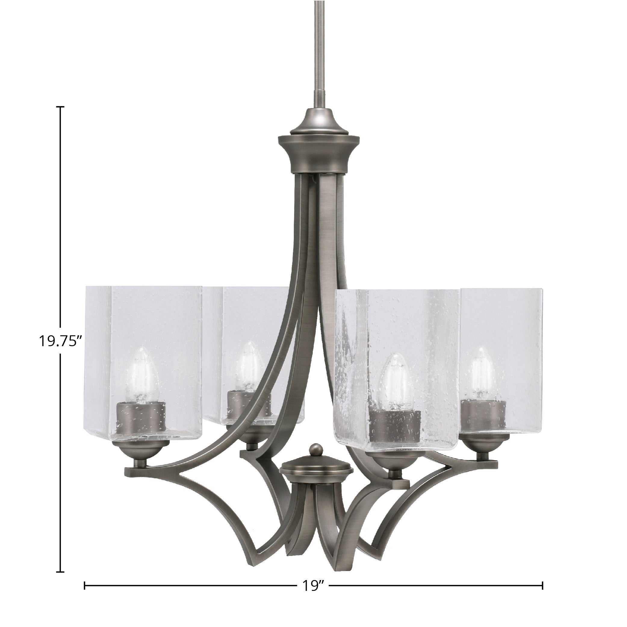 Zilo Four Light Chandelier in Graphite with 4" Square Clear Bubble Shade