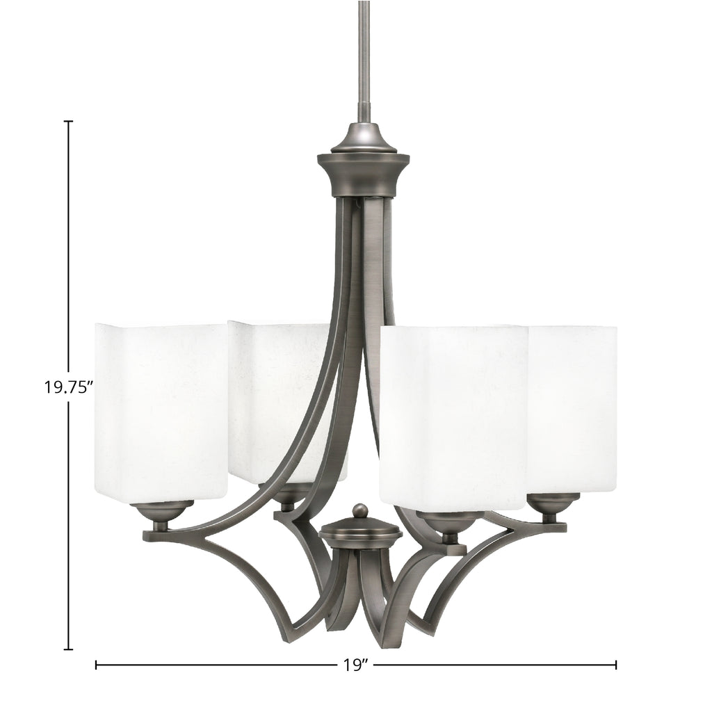 Zilo Four Light Chandelier in Graphite with 4" Square White Muslin Shade