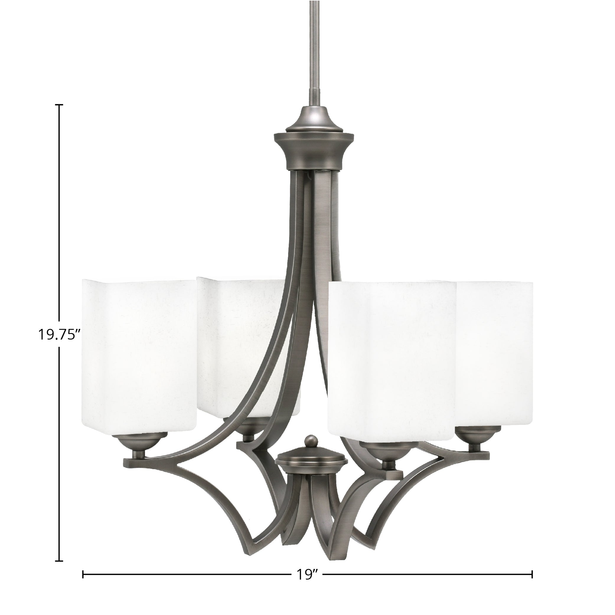Zilo Four Light Chandelier in Graphite with 4" Square White Muslin Shade