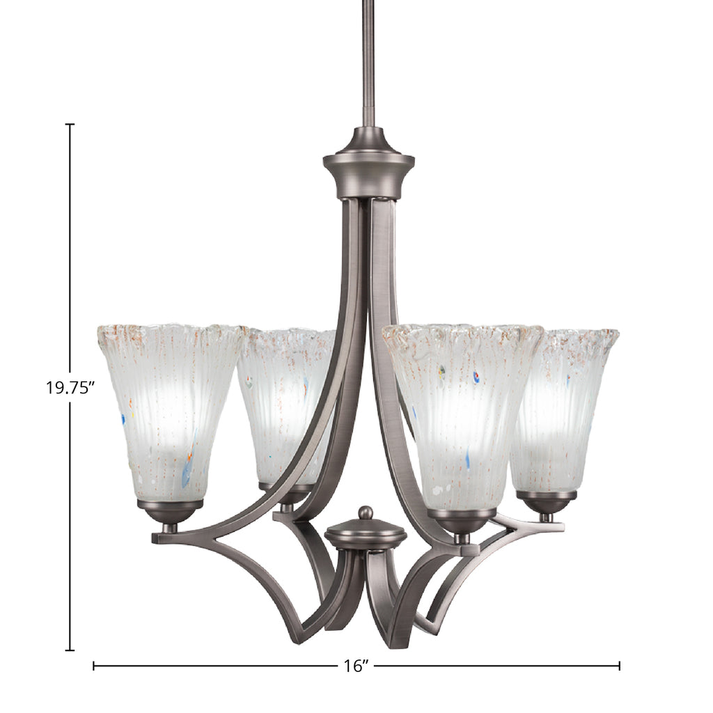Zilo Four Light Chandelier in Graphite with 5.5" Fluted Frosted Crystal Shade