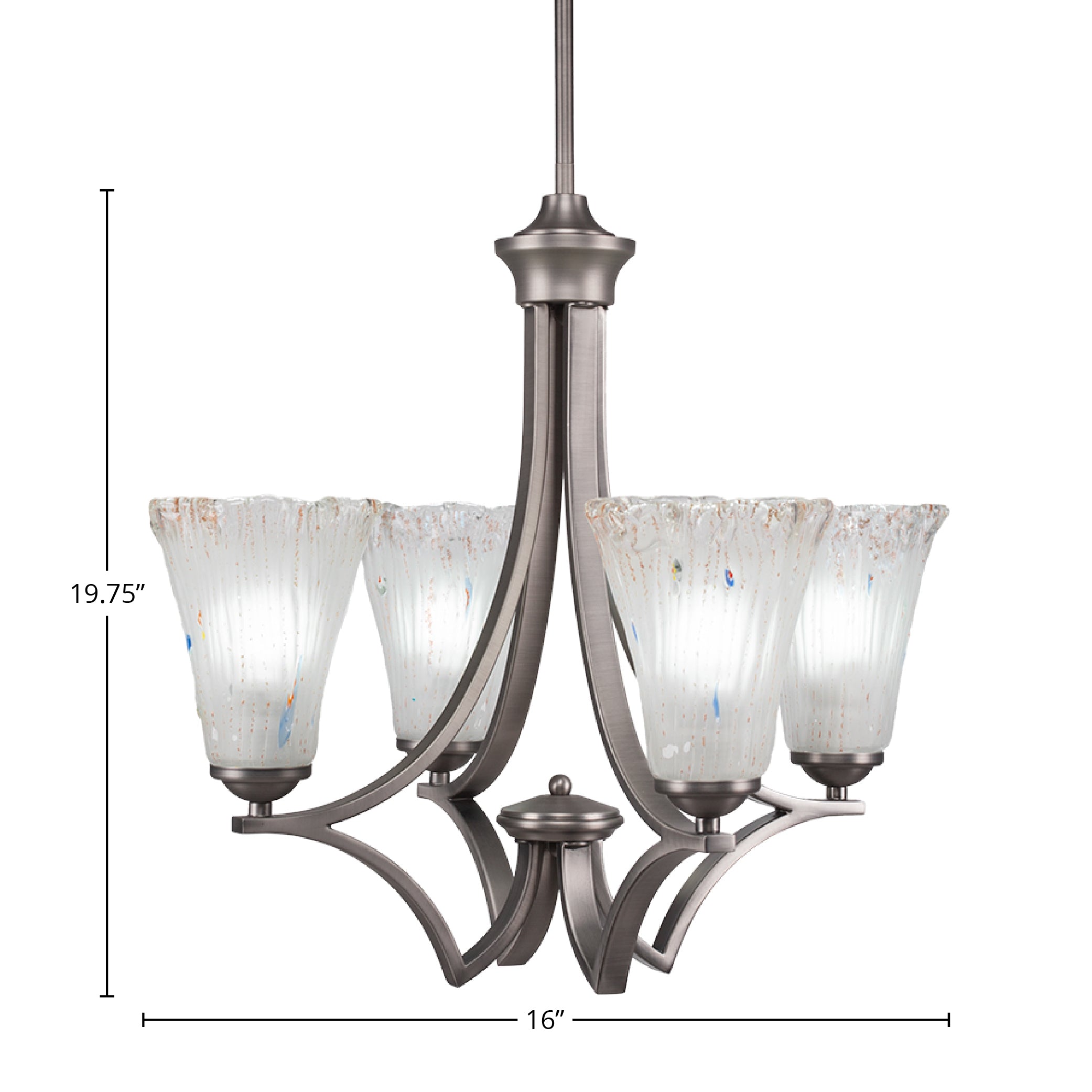 Zilo Four Light Chandelier in Graphite with 5.5" Fluted Frosted Crystal Shade