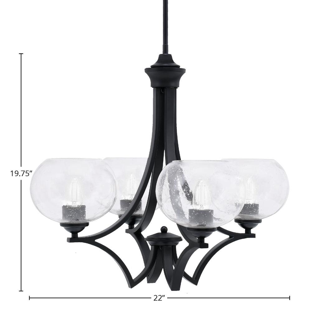 Zilo Four Light Chandelier in Matte Black with 7" Clear Bubble Shade