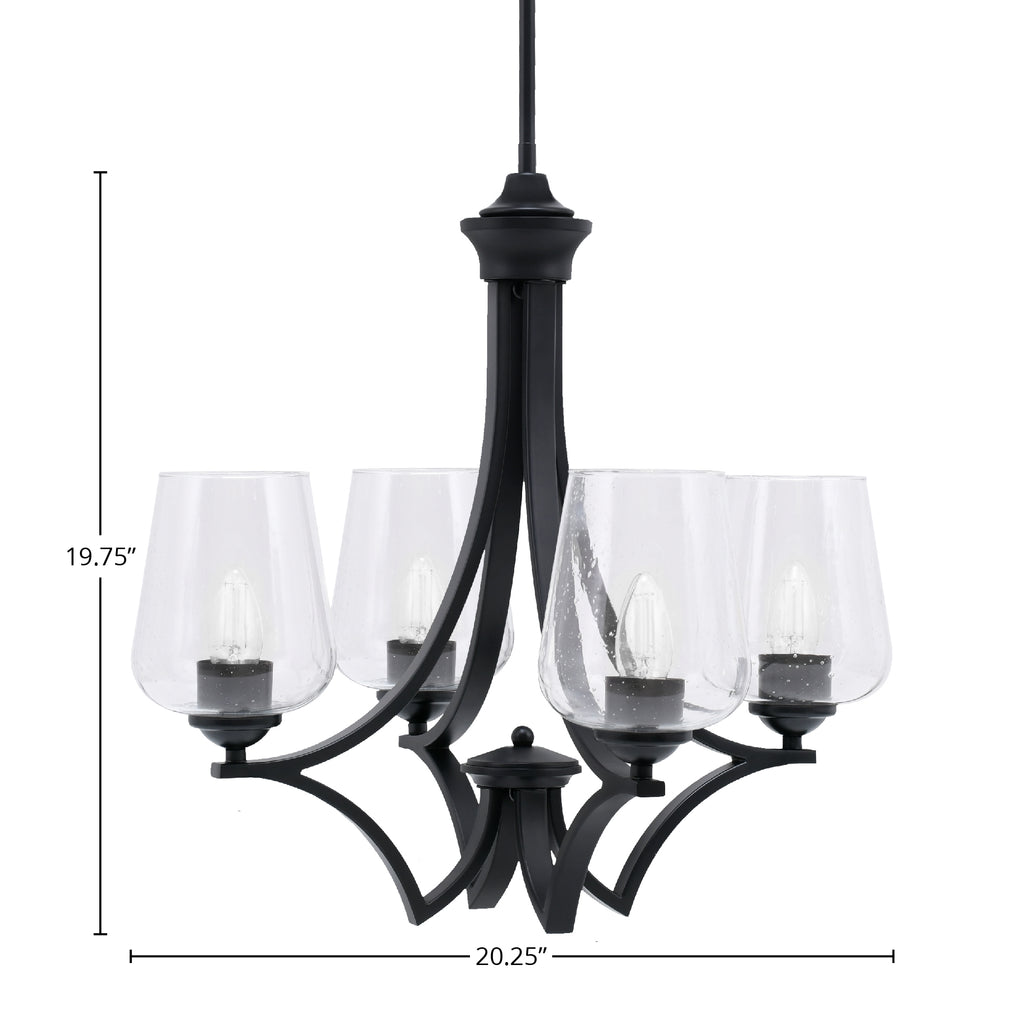 Zilo Four Light Chandelier in Matte Black with 5" Clear Bubble Shade