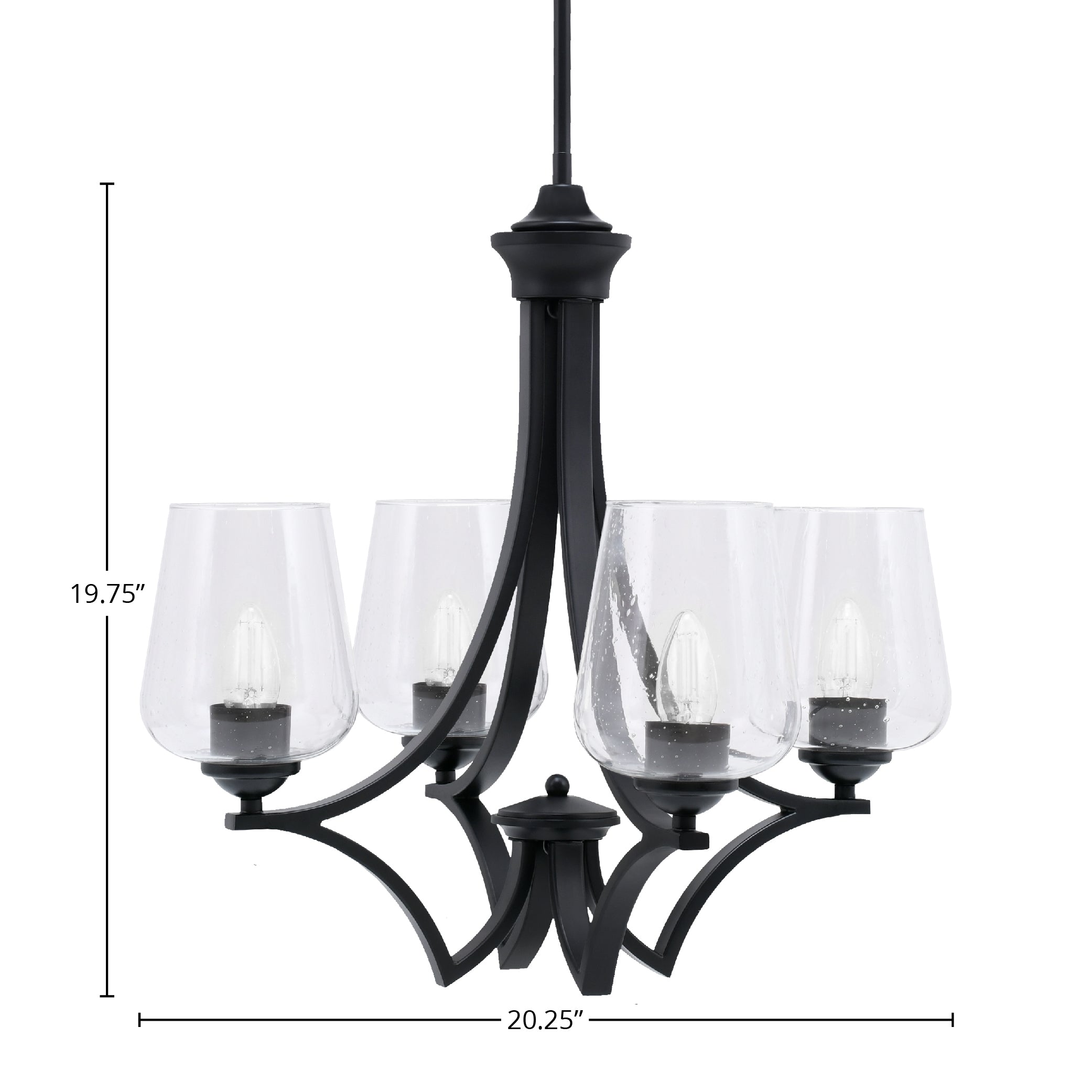 Zilo Four Light Chandelier in Matte Black with 5" Clear Bubble Shade