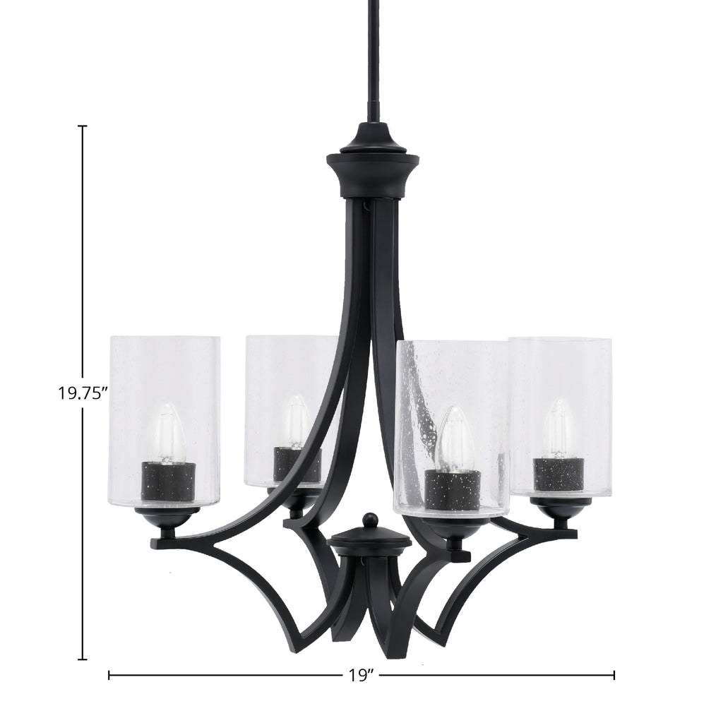 Zilo Four Light Chandelier in Matte Black with 4" Clear Bubble Shade