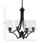 Zilo Four Light Chandelier in Matte Black with 4" Clear Bubble Shade
