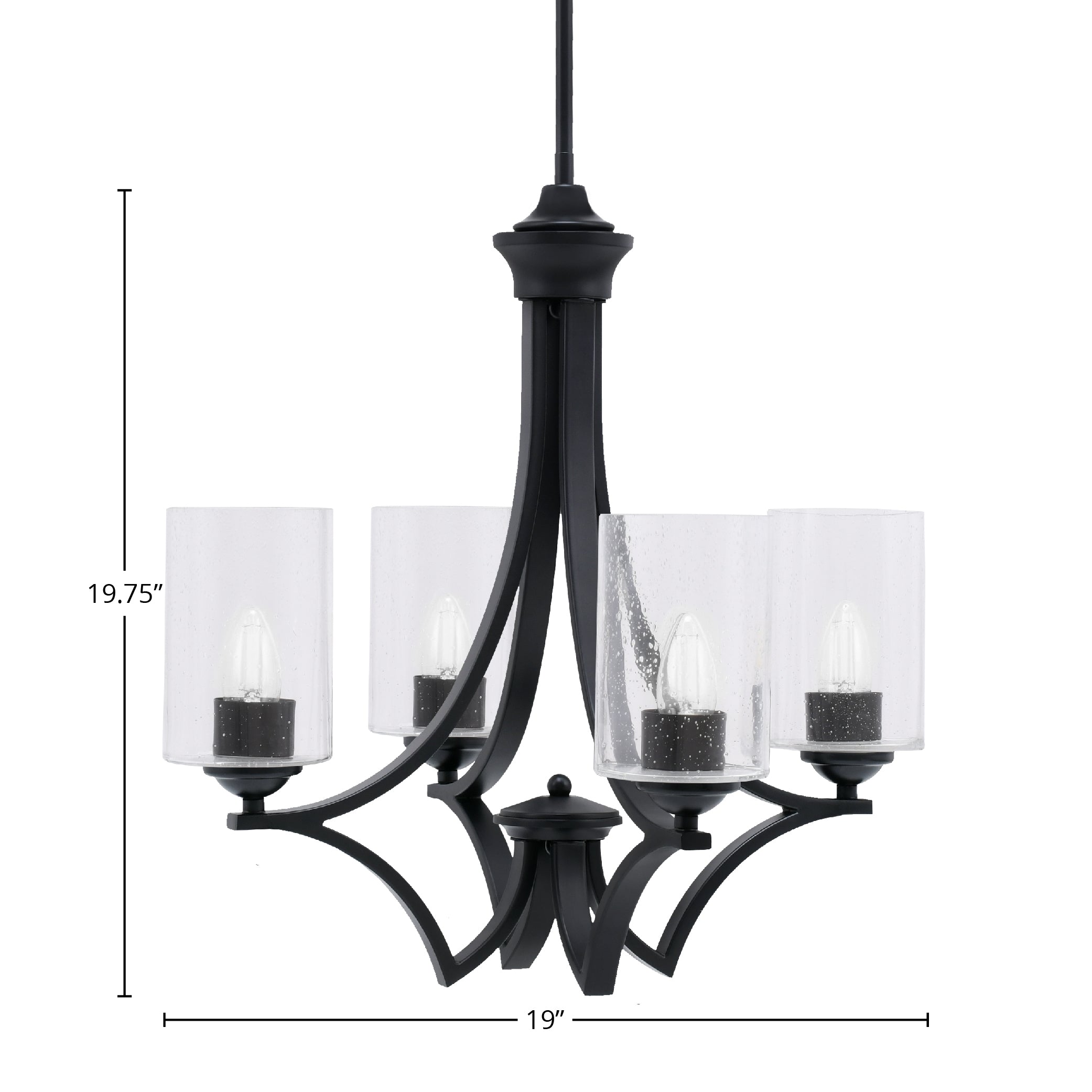 Zilo Four Light Chandelier in Matte Black with 4" Clear Bubble Shade