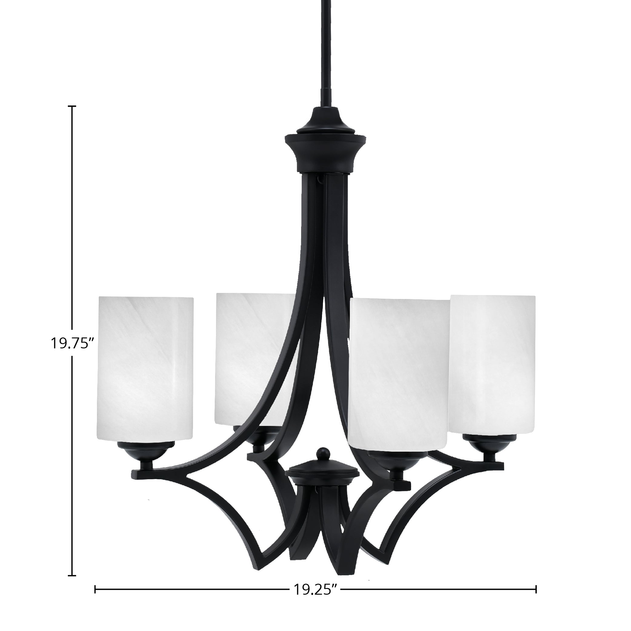 Zilo Four Light Chandelier in Matte Black with 4" White Marble Shade