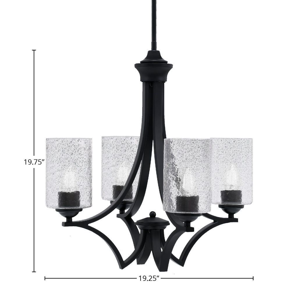 Zilo Four Light Chandelier in Matte Black with 4" Smoke Bubble Shade