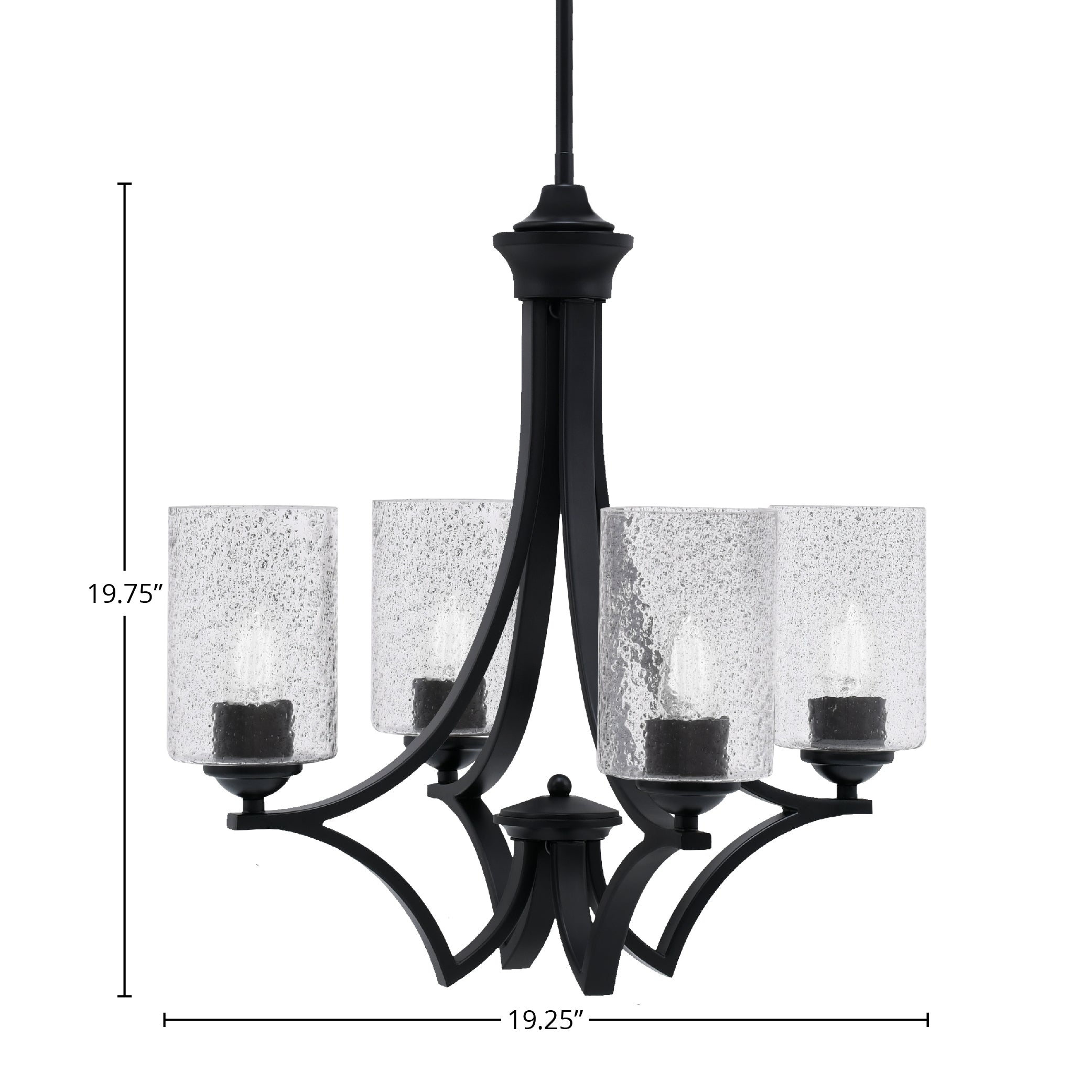 Zilo Four Light Chandelier in Matte Black with 4" Smoke Bubble Shade