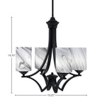Zilo Four Light Chandelier in Matte Black with 4" Onyx Swirl Shade