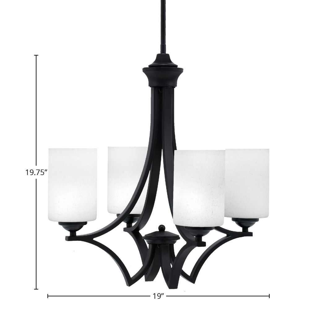 Zilo Four Light Chandelier in Matte Black with 4" White Muslin Shade