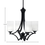 Zilo Four Light Chandelier in Matte Black with 4" White Muslin Shade