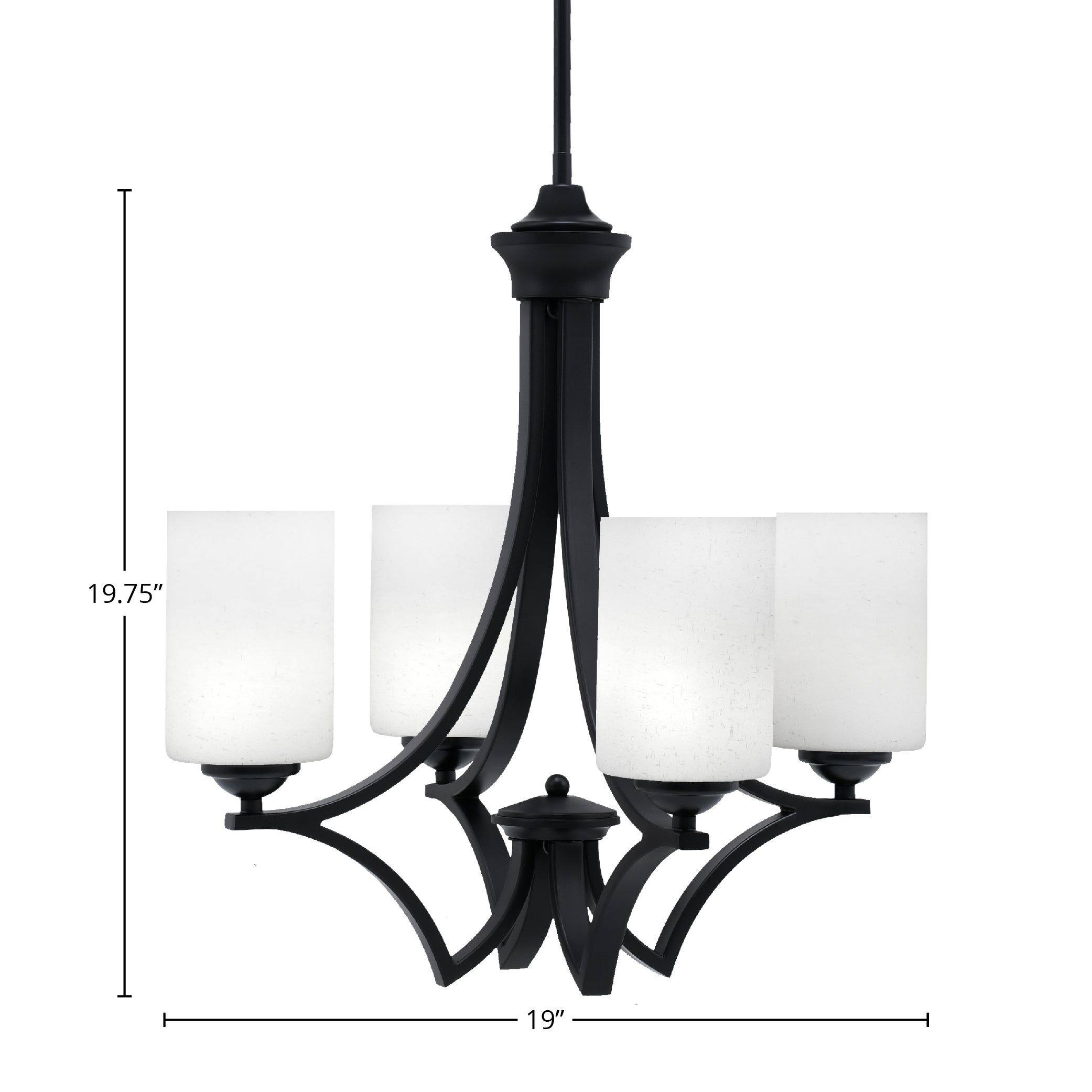 Zilo Four Light Chandelier in Matte Black with 4" White Muslin Shade