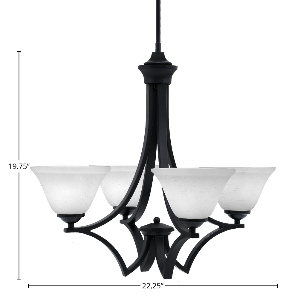 Zilo Four Light Chandelier in Matte Black with 7" White Muslin Shade