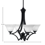 Zilo Four Light Chandelier in Matte Black with 7" White Muslin Shade