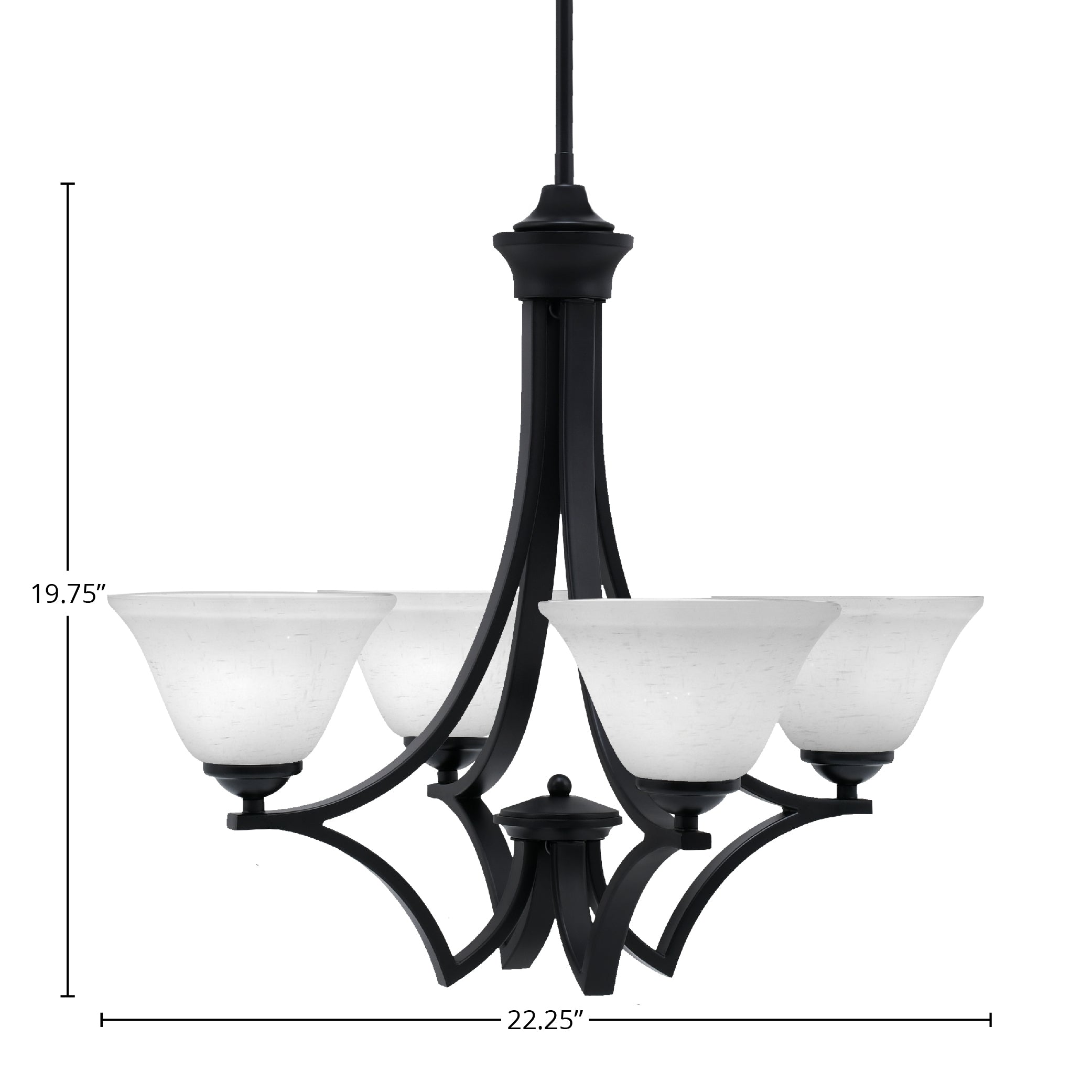 Zilo Four Light Chandelier in Matte Black with 7" White Muslin Shade