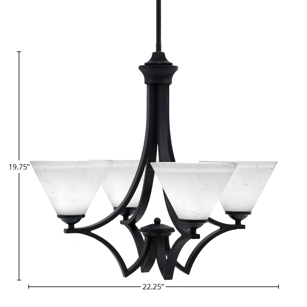 Zilo Four Light Chandelier in Matte Black with 7" White Muslin Shade
