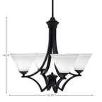 Zilo Four Light Chandelier in Matte Black with 7" White Muslin Shade