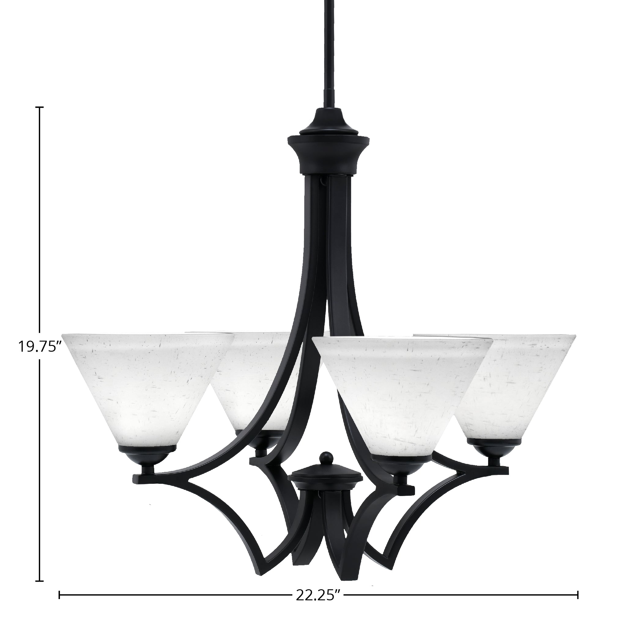 Zilo Four Light Chandelier in Matte Black with 7" White Muslin Shade