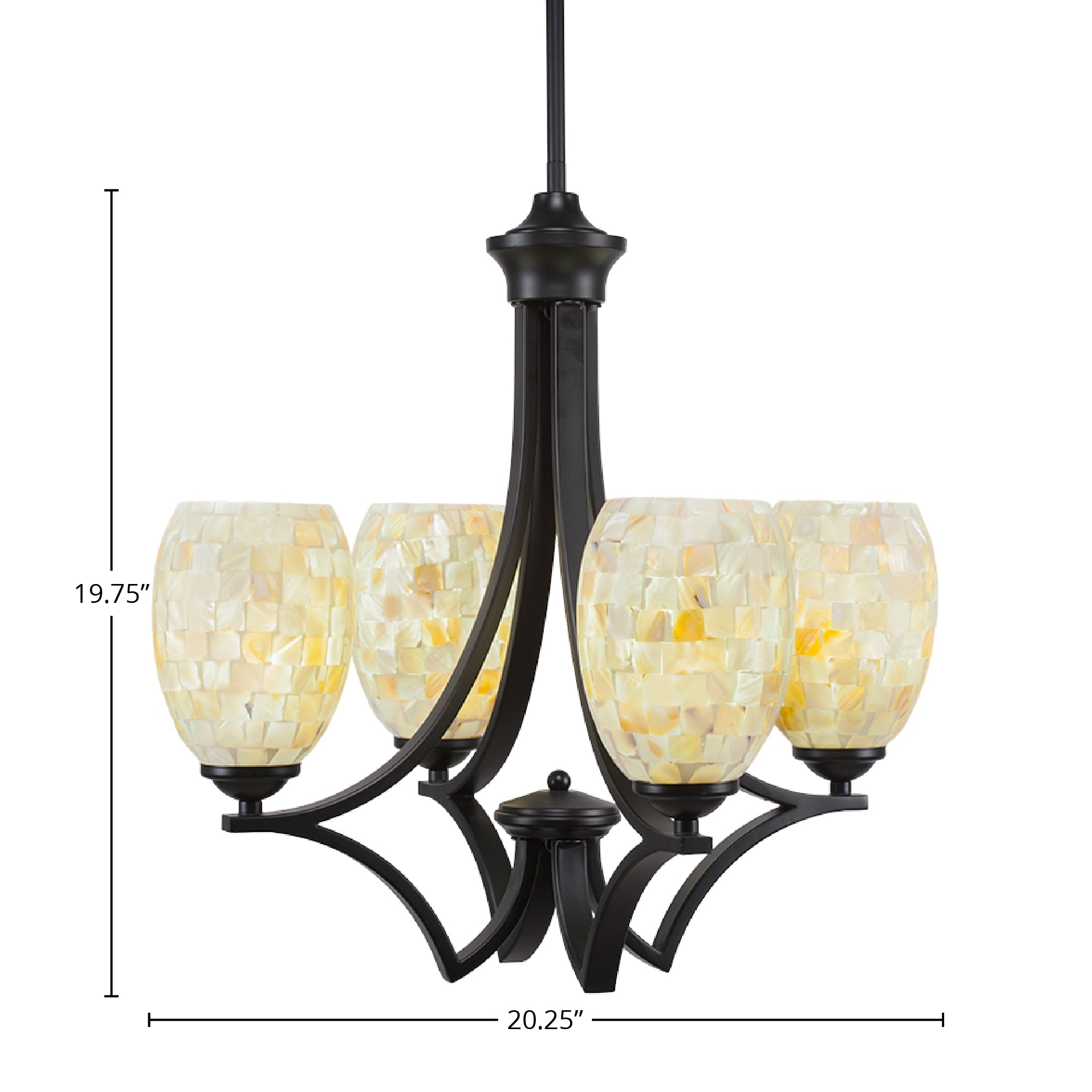 Zilo Four Light Chandelier in Matte Black with 5" Ivory Glaze Seashell Shade