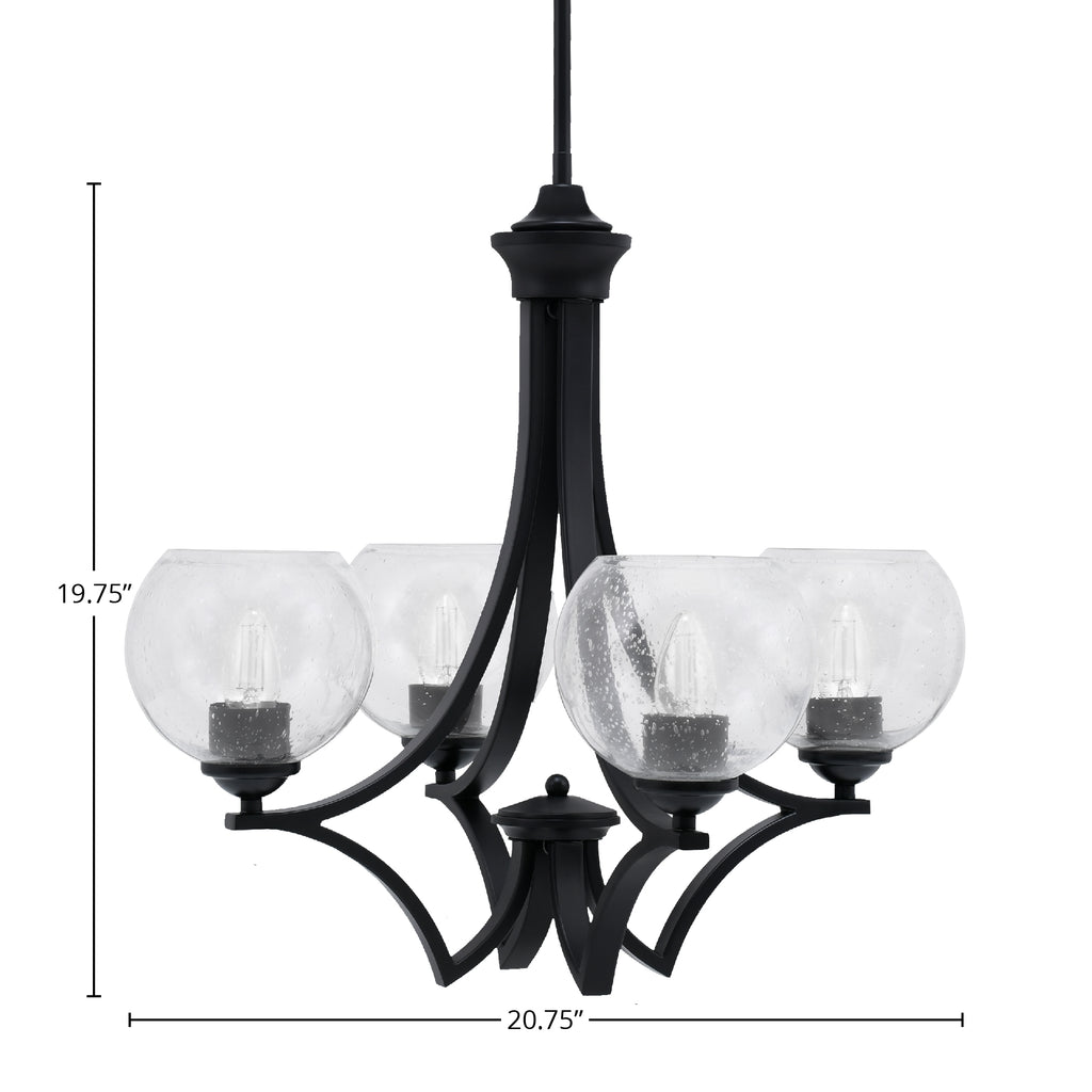 Zilo Four Light Chandelier in Matte Black with 5.75" Clear Bubble Shade