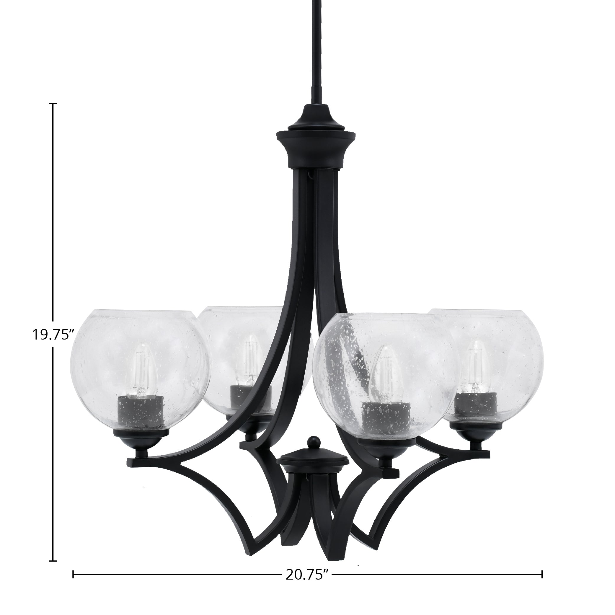 Zilo Four Light Chandelier in Matte Black with 5.75" Clear Bubble Shade