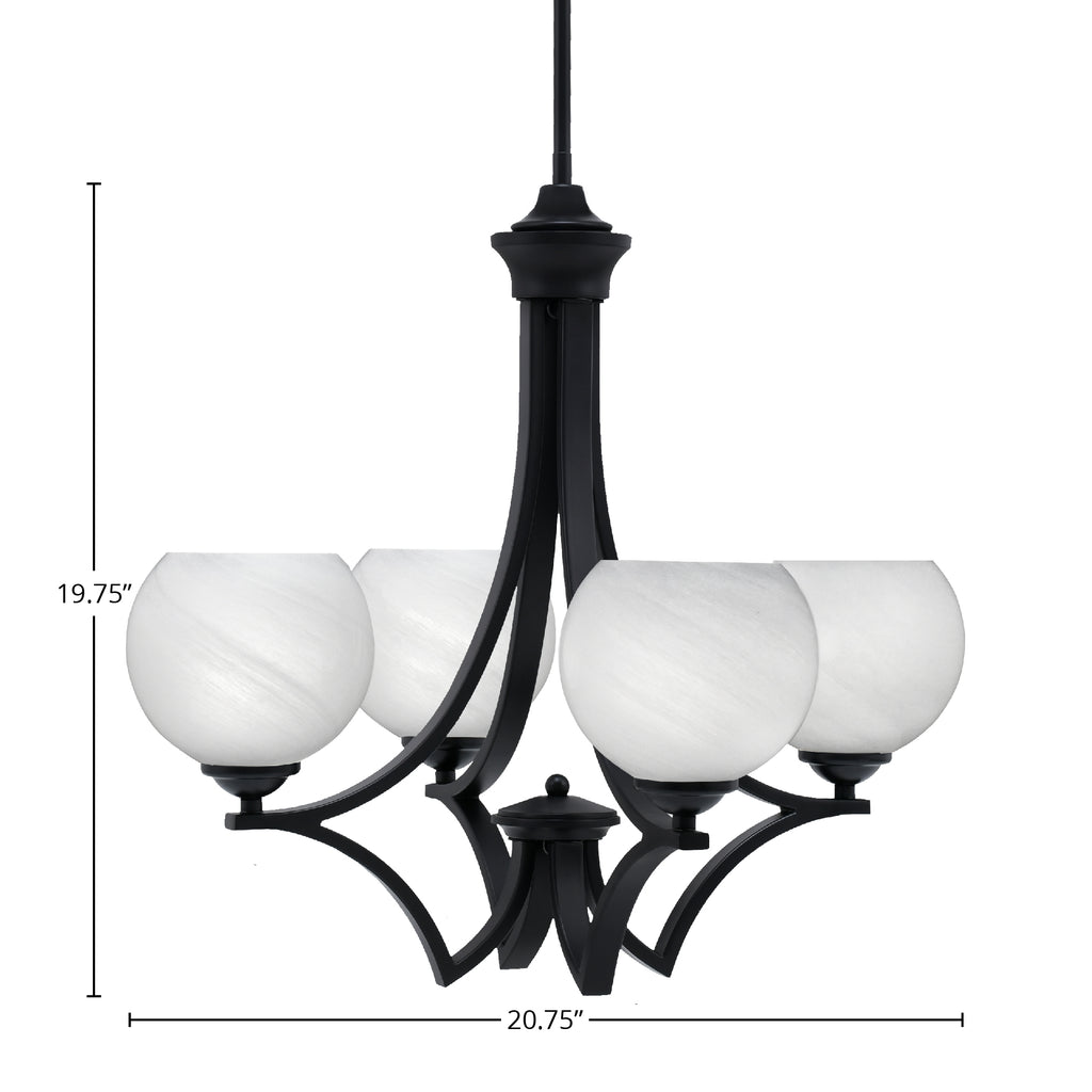 Zilo Four Light Chandelier in Matte Black with 5.75" White Marble Shade