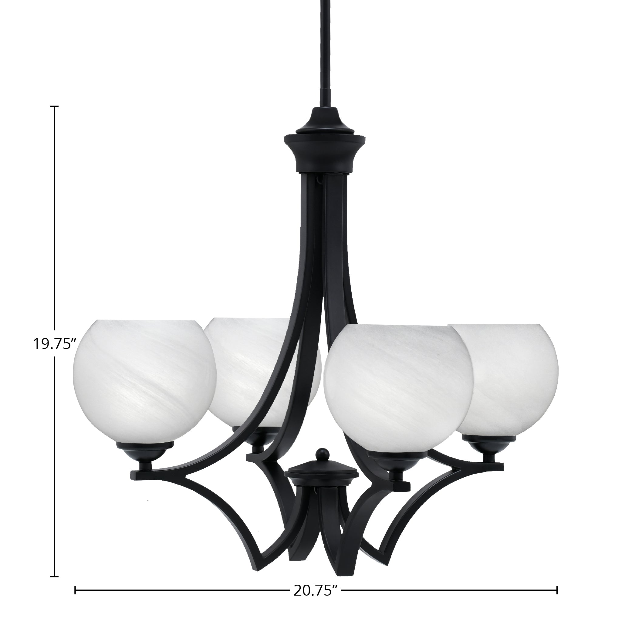 Zilo Four Light Chandelier in Matte Black with 5.75" White Marble Shade