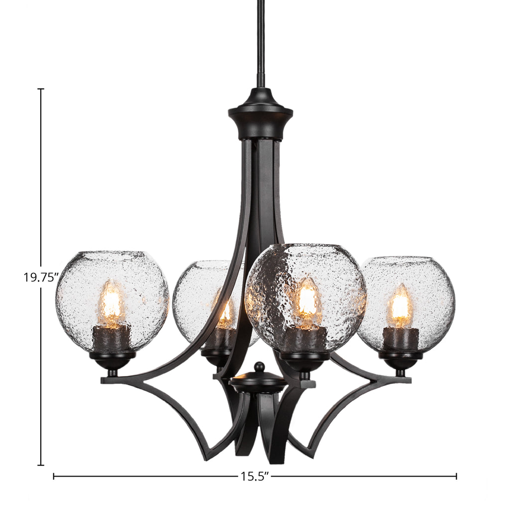Zilo Four Light Chandelier in Matte Black with 5.75" Smoke Bubble Shade