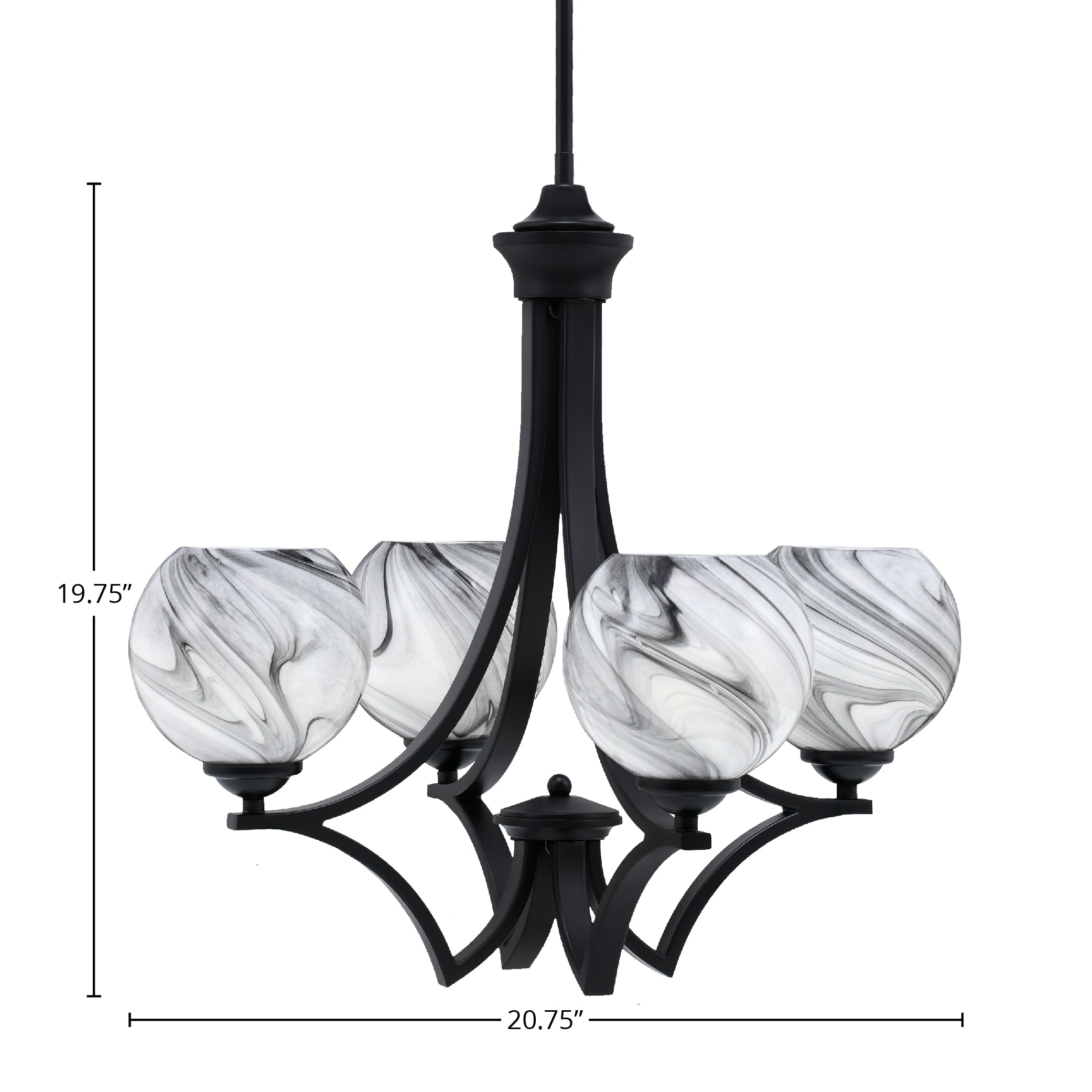 Zilo Four Light Chandelier in Matte Black with 5.75" Onyx Swirl Shade