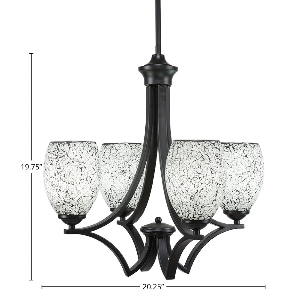 Zilo Four Light Chandelier in Matte Black with 5" Black Fusion Shade