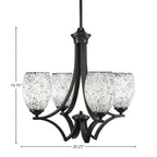 Zilo Four Light Chandelier in Matte Black with 5" Black Fusion Shade