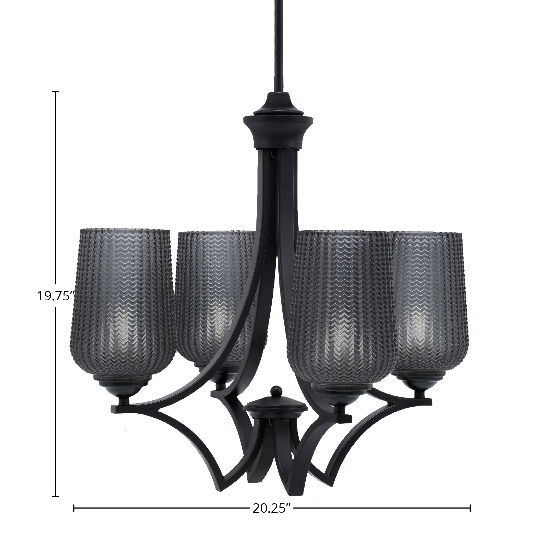 Zilo Four Light Chandelier in Matte Black with 5" Smoke Textured Shade