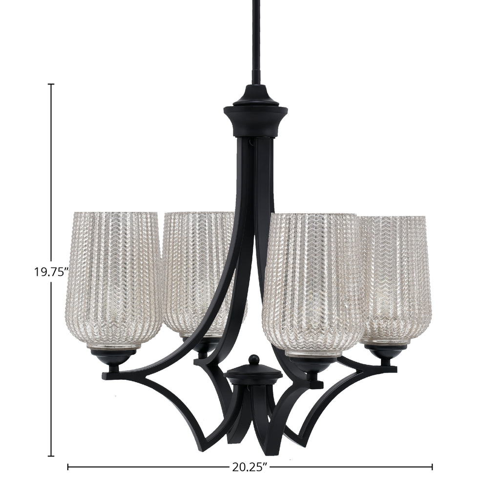 Zilo Four Light Chandelier in Matte Black with 5" Silver Textured Shade