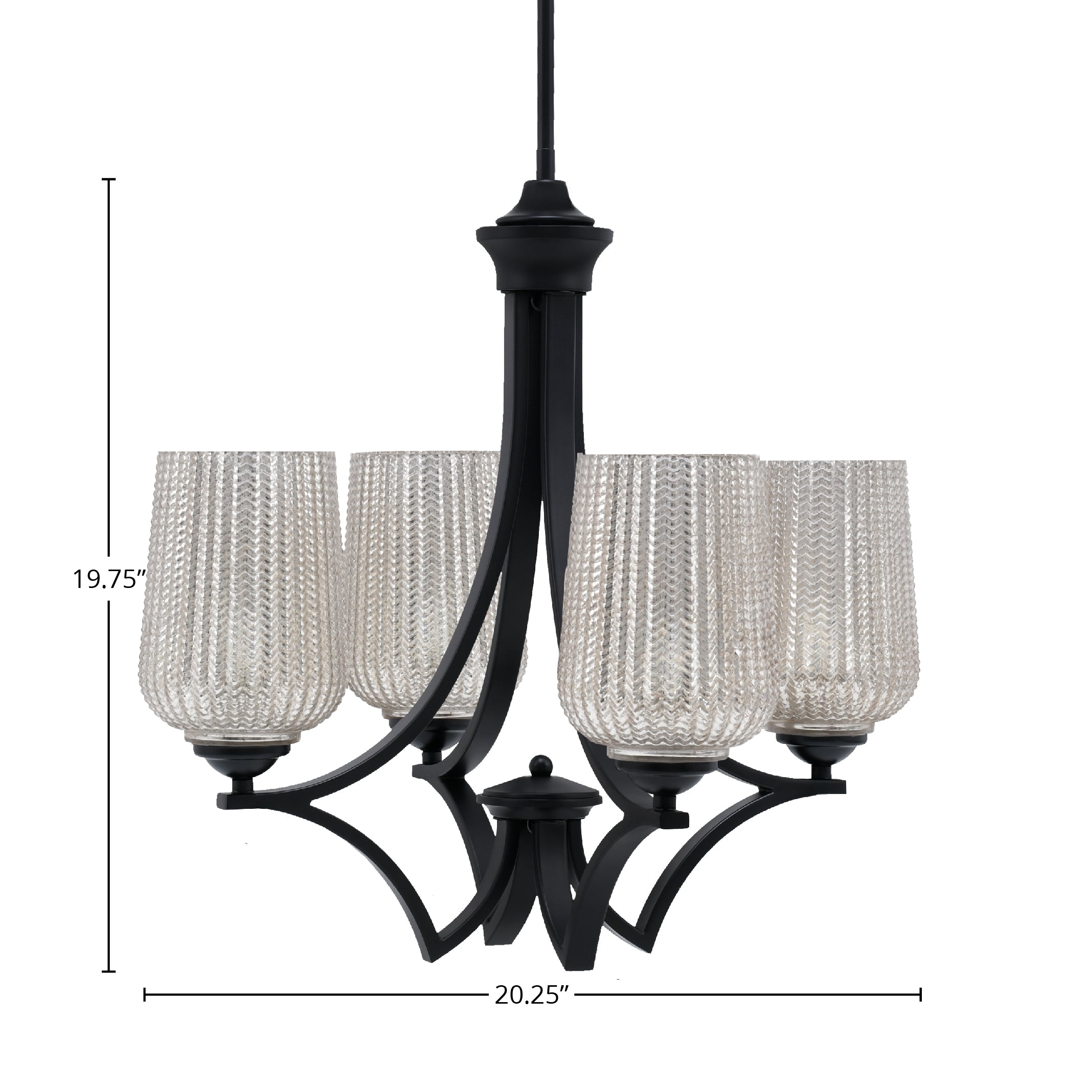 Zilo Four Light Chandelier in Matte Black with 5" Silver Textured Shade