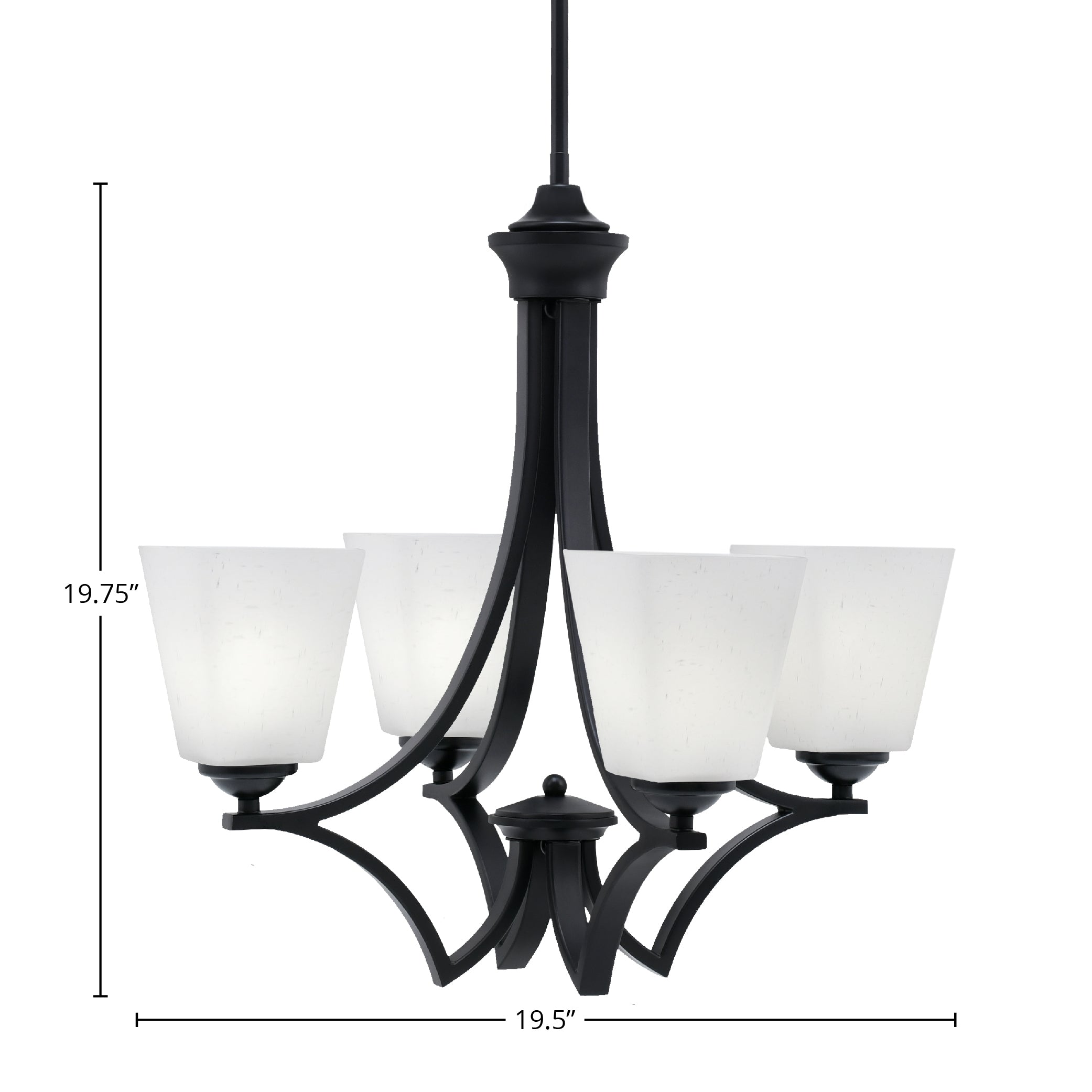 Zilo Four Light Chandelier in Matte Black with 4.5" Square White Muslin Shade
