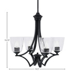 Zilo Four Light Chandelier in Matte Black with 4.5" Square Clear Bubble Shade